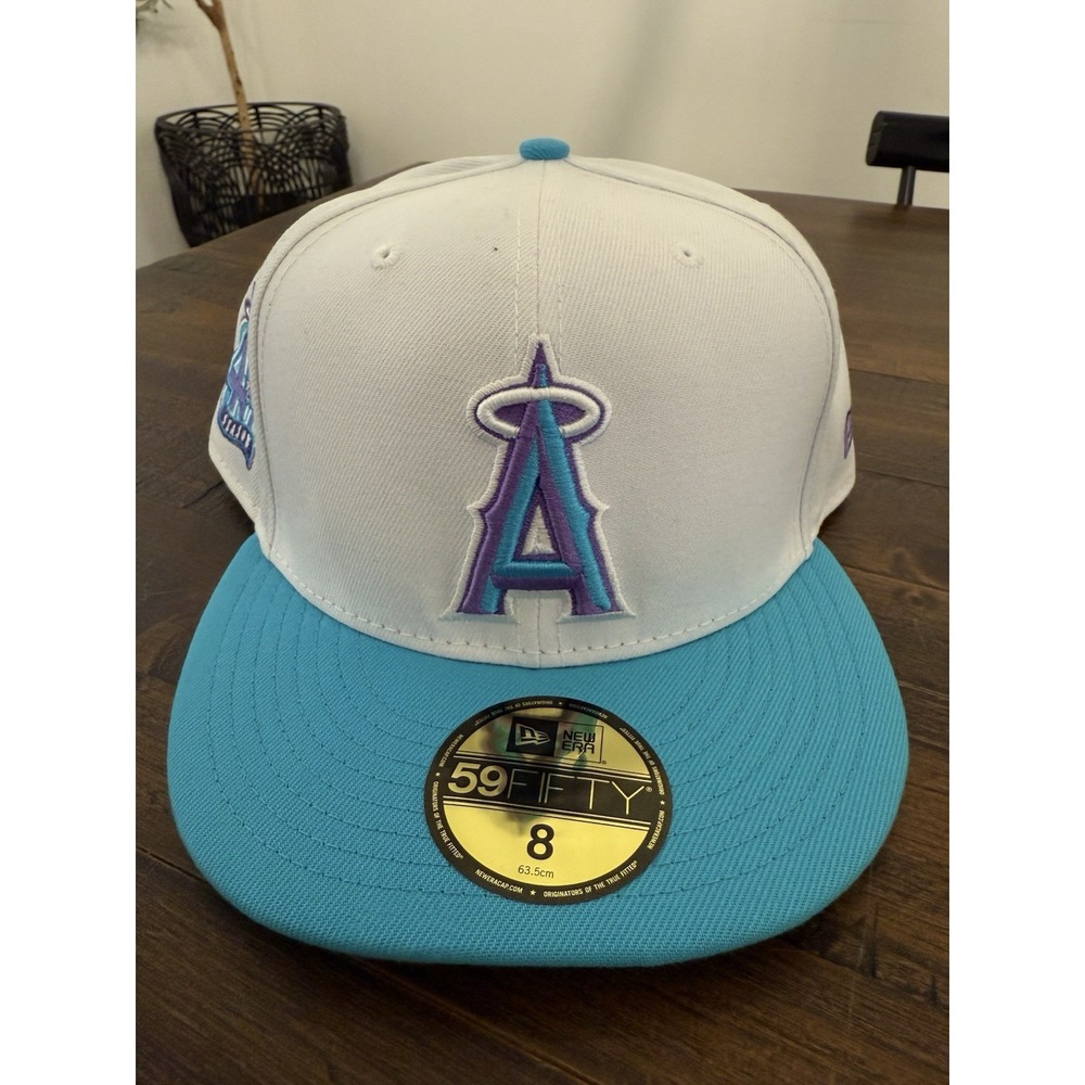 LA Anaheim Angels New Era 59Fifty Fitted Hat Sz 8 Turquoise 40th Side Patch NWT